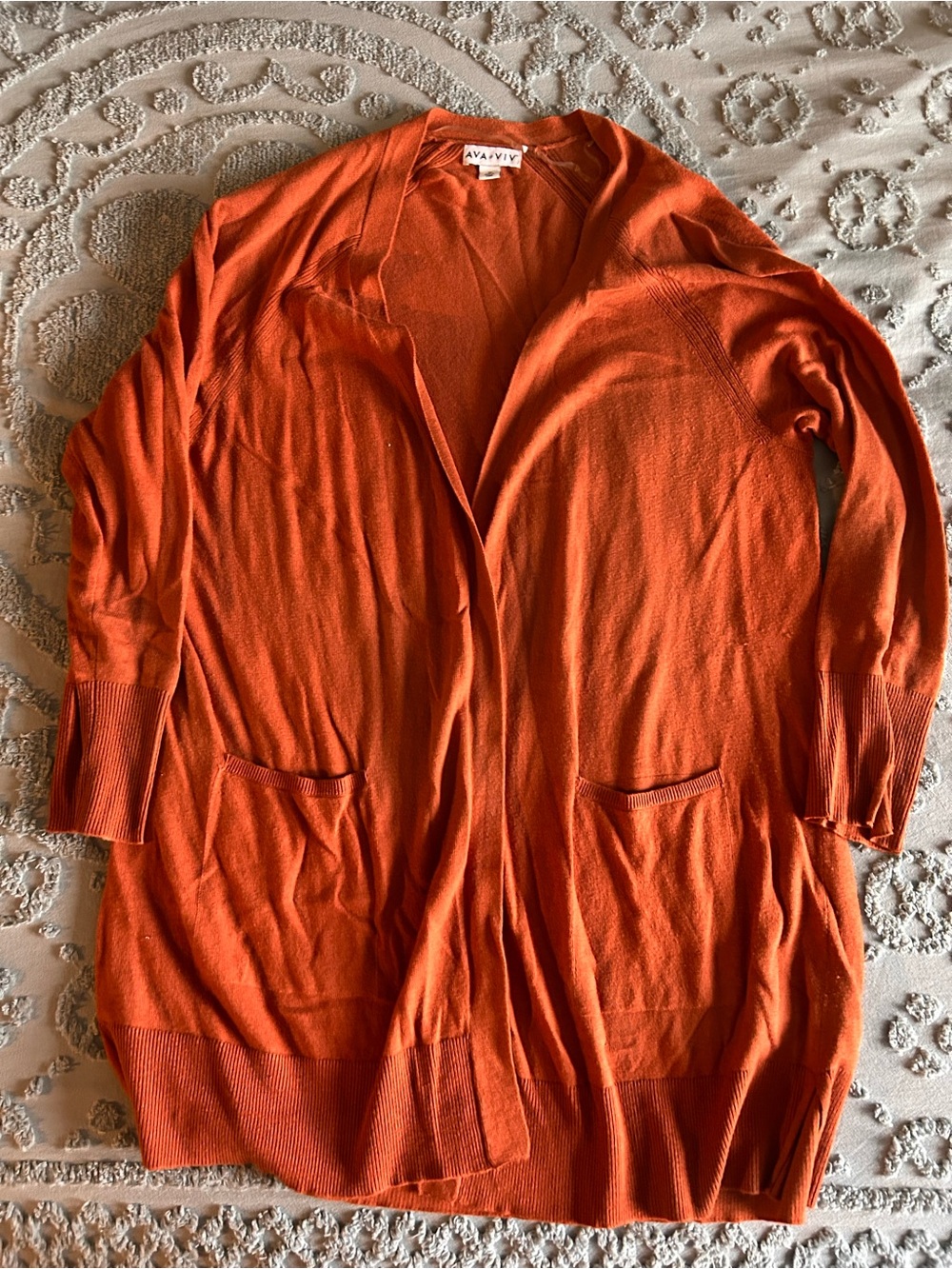 Ava & Viv Orange Open-Front Long Cardigan